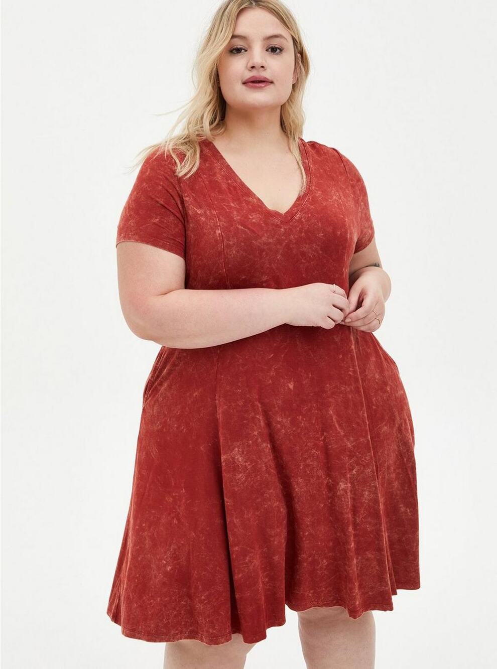 Torrid Women's Super Soft Short Sleeve Trapeze Dress Burnt Red Orange Size 1X